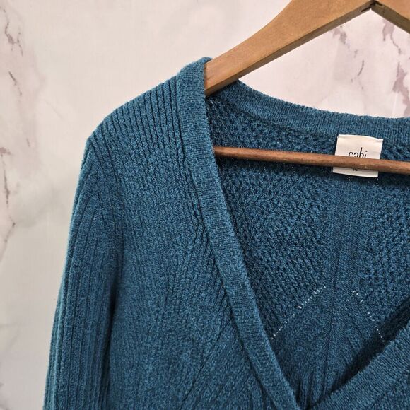 CAbi Cardigan Womens Medium Blue Sweater Deco 5016 Knit Button Up V Neck - Picture 2 of 9